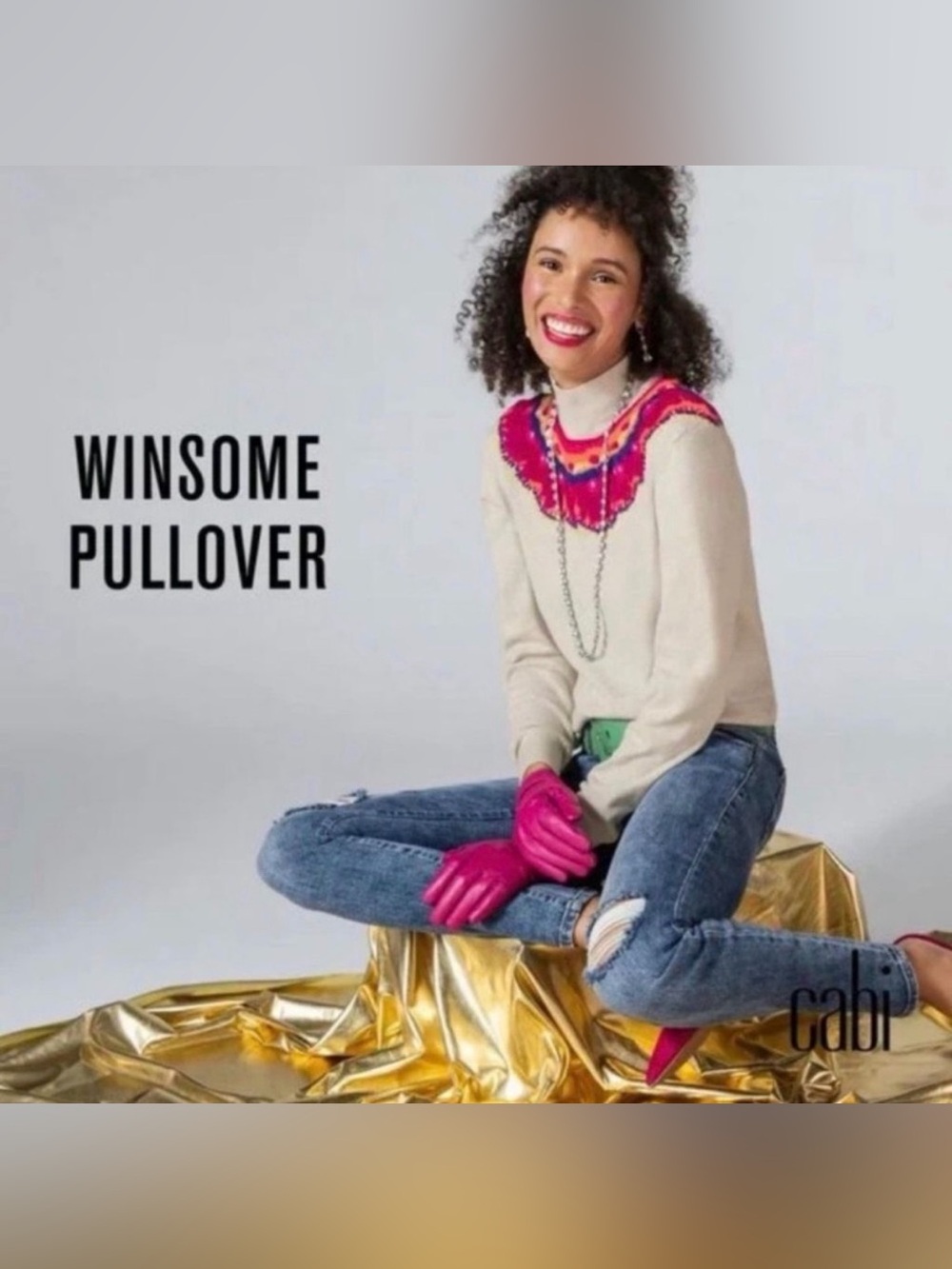CAbi Women Colorful Embroidered Wool Blend Winsome Pullover Sweater Size Small